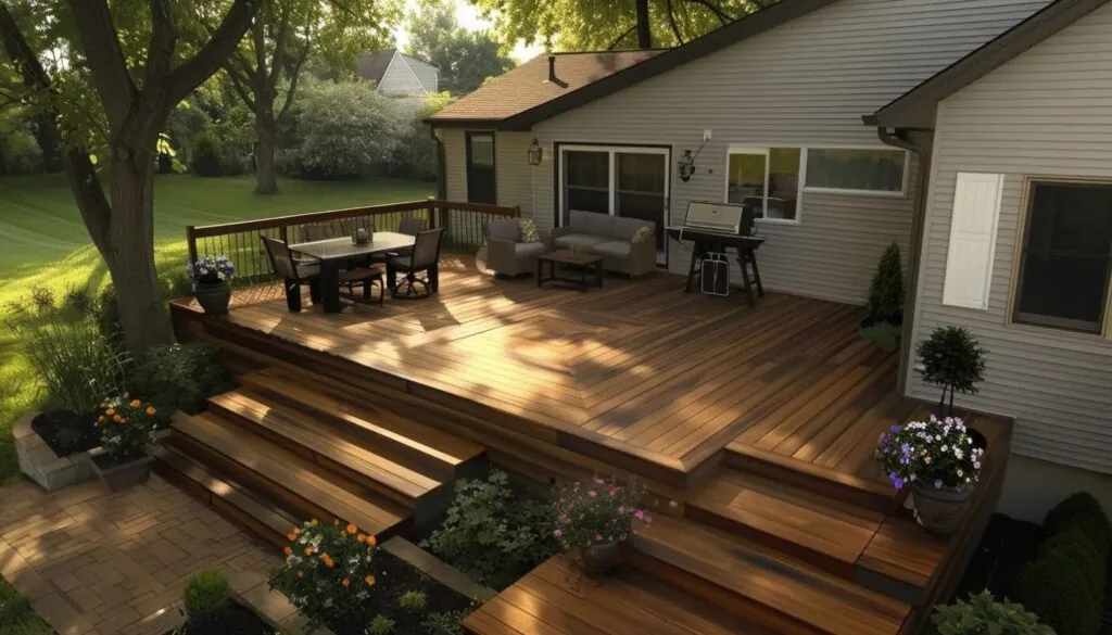 outdoor decking match with a beautiful landscape