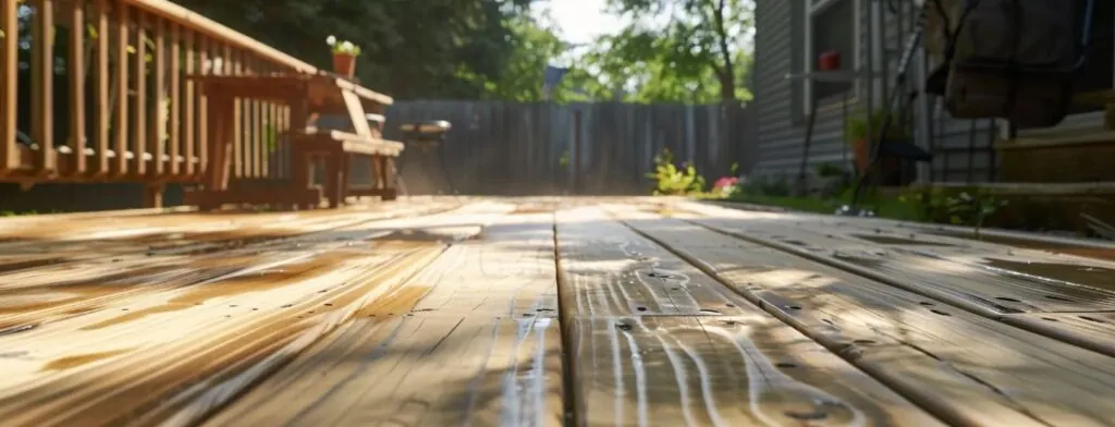 stain pressure treated wood with a brush in a backyard setting for the pressure-treated wood