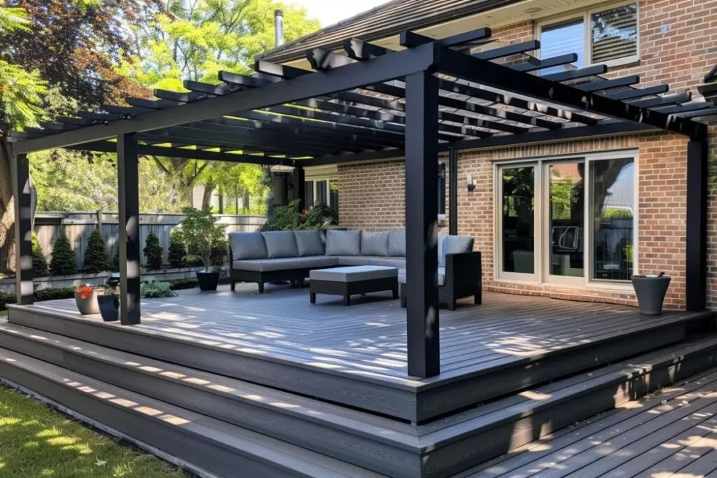 deck made of composite material with attached pergola